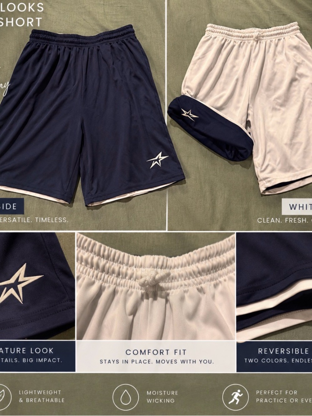 Source Unknown Reversible Shorts - Navy & White